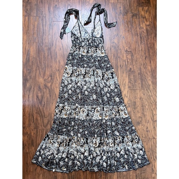 Free People • Let's Smock About It Maxi Slip dress black floral print tiered - Picture 13 of 15